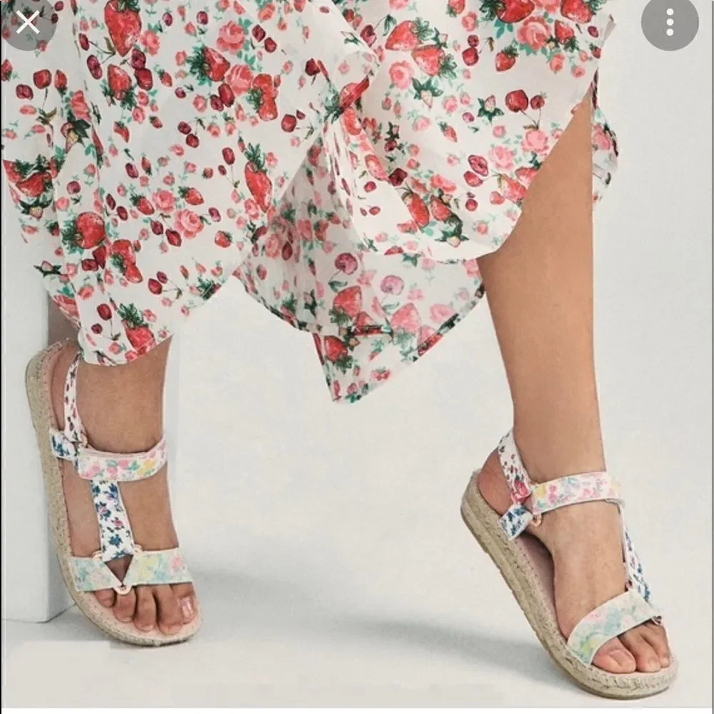 NWT Loveshackfancy X Manebi Floral Leather Espadrille Sport Sandals Size 39/US 8